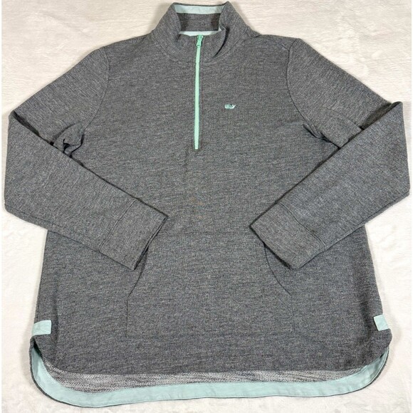Vineyard Vines Tops - Vineyard Vines Womens L 1/4 Zip Pullover Oversized Gray Pouch Pocket Sweatshirt